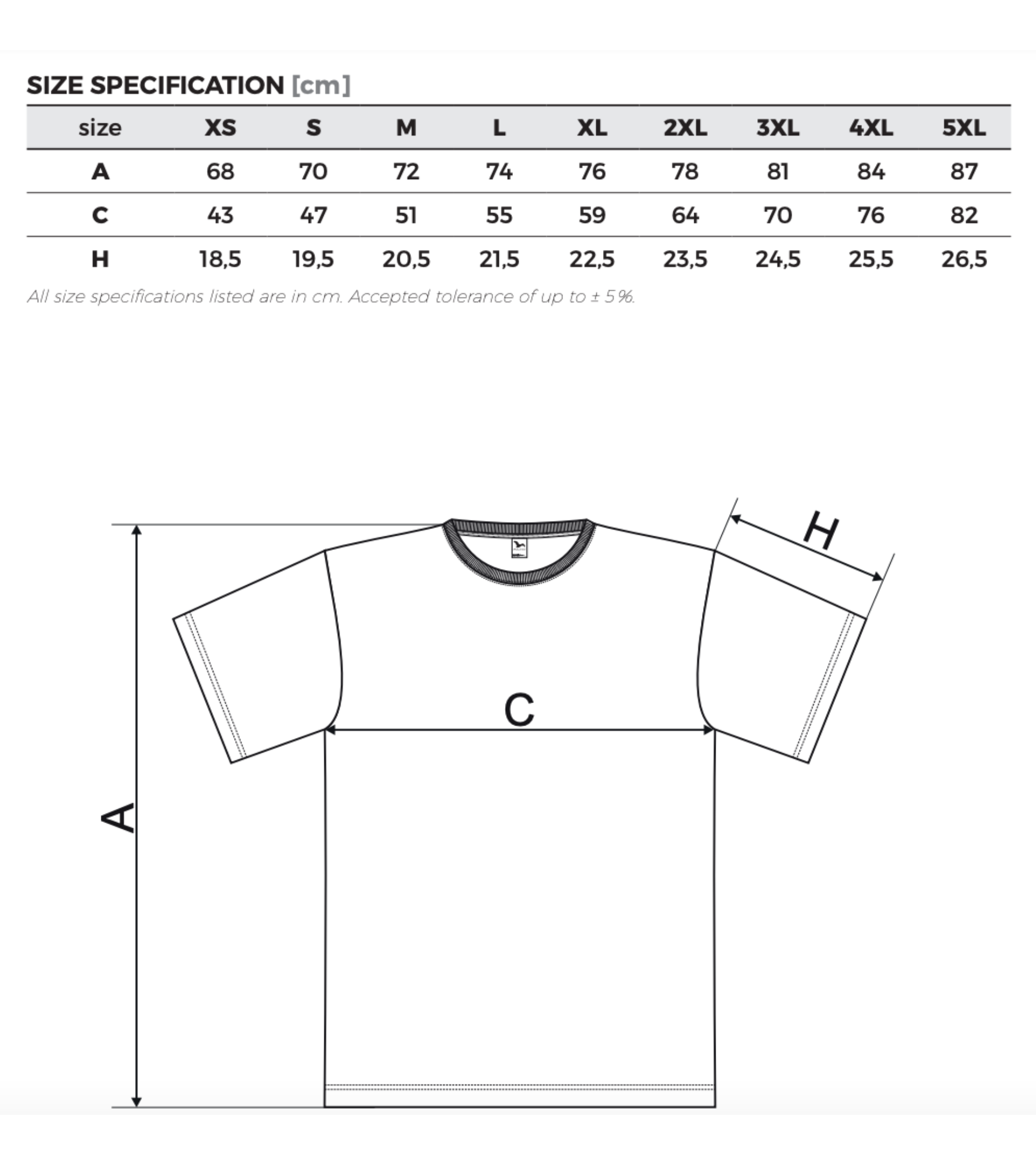 T-särgi mõõdutabel